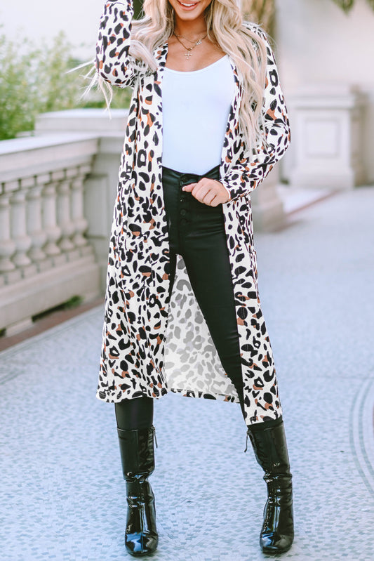 Leopard Open Front Long Sleeve Cover Up - Free Shipping - Aurelia Clothing