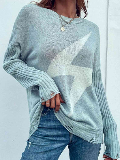 Lightning Graphic Distressed Sweater - Aurelia Clothing