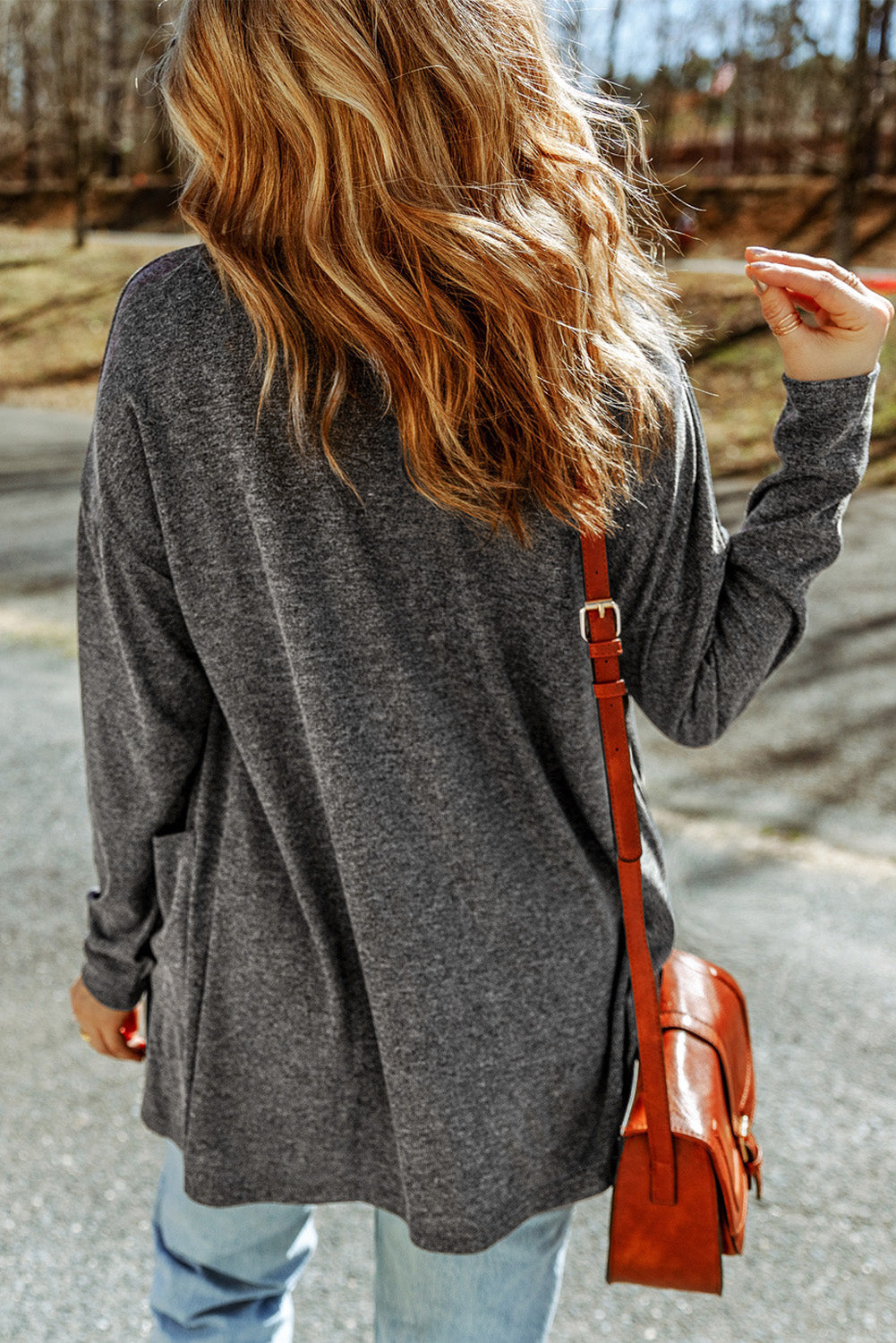 Long Sleeve Dropped Shoulder Caradigan with Pocket - Aurelia Clothing