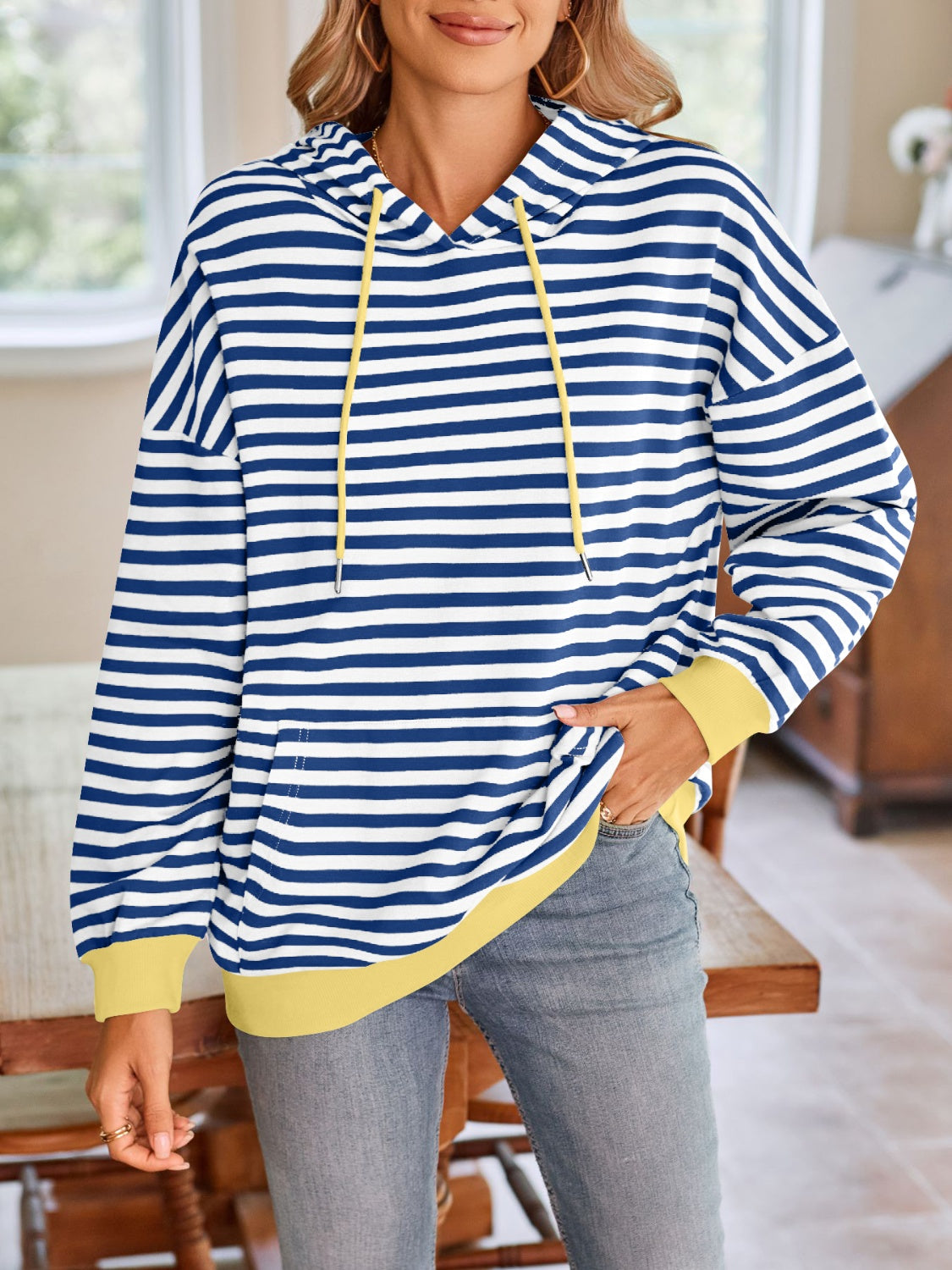 Lovelet Drawstring Striped Long Sleeve Hoodie - Aurelia Clothing