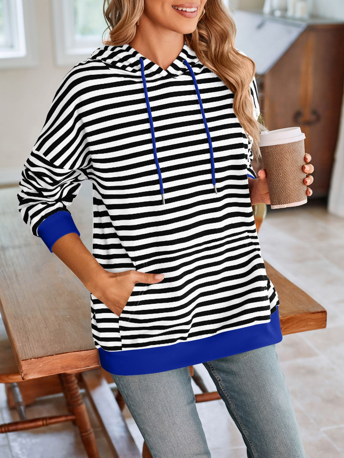 Lovelet Drawstring Striped Long Sleeve Hoodie - Aurelia Clothing