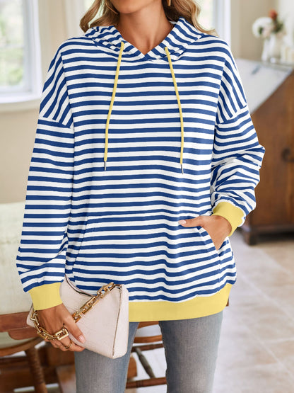 Lovelet Drawstring Striped Long Sleeve Hoodie - Aurelia Clothing