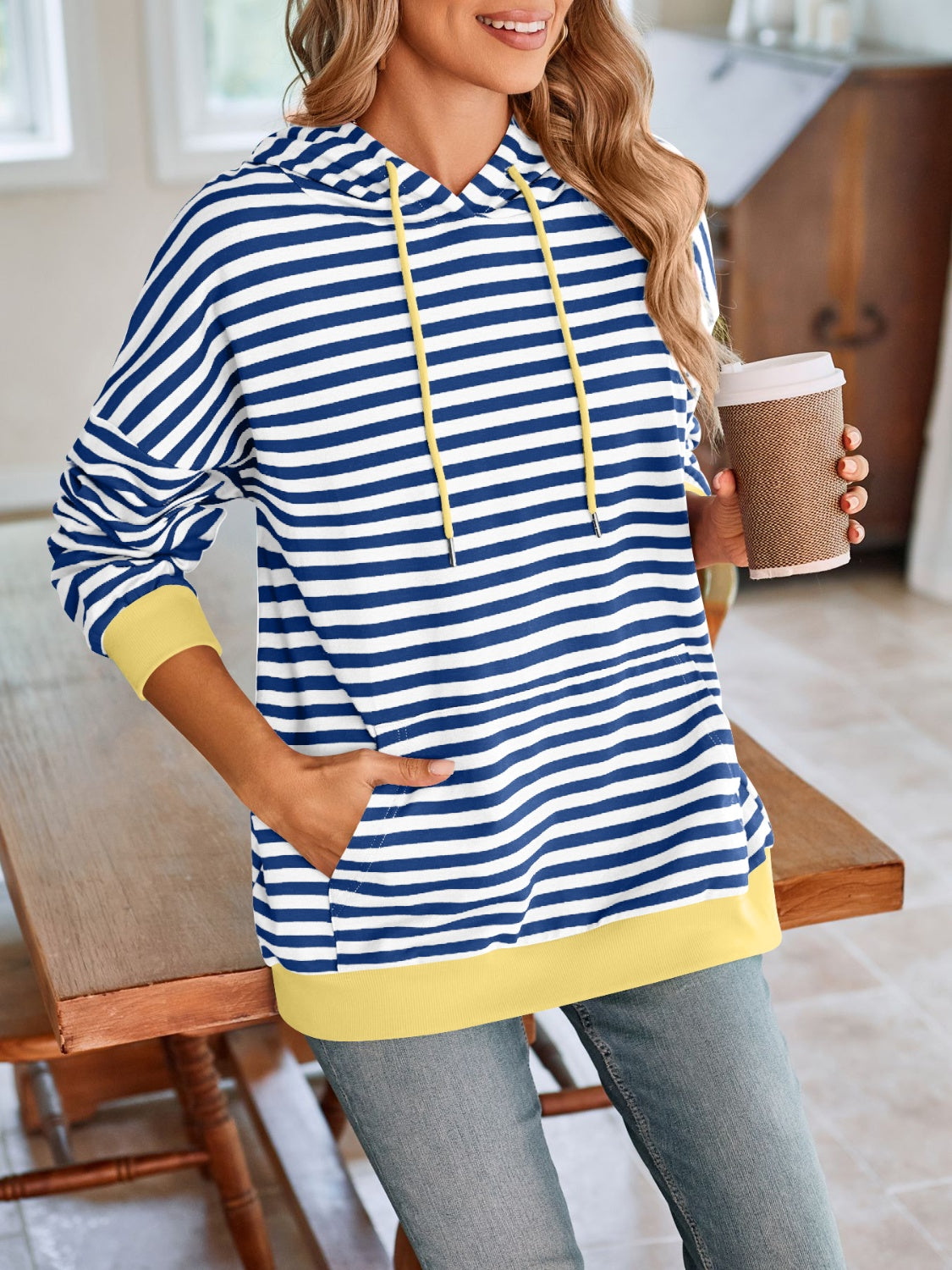 Lovelet Drawstring Striped Long Sleeve Hoodie - Aurelia Clothing