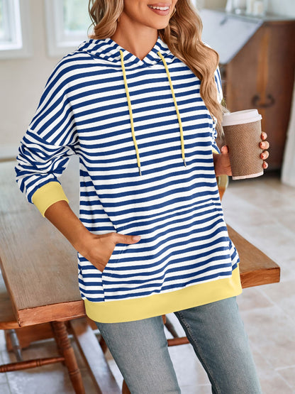 Lovelet Drawstring Striped Long Sleeve Hoodie - Aurelia Clothing