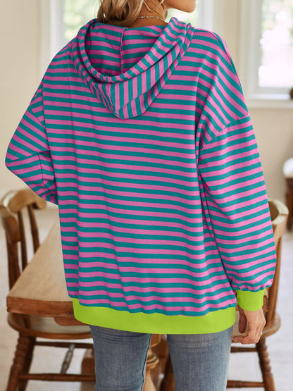 Lovelet Drawstring Striped Long Sleeve Hoodie - Aurelia Clothing