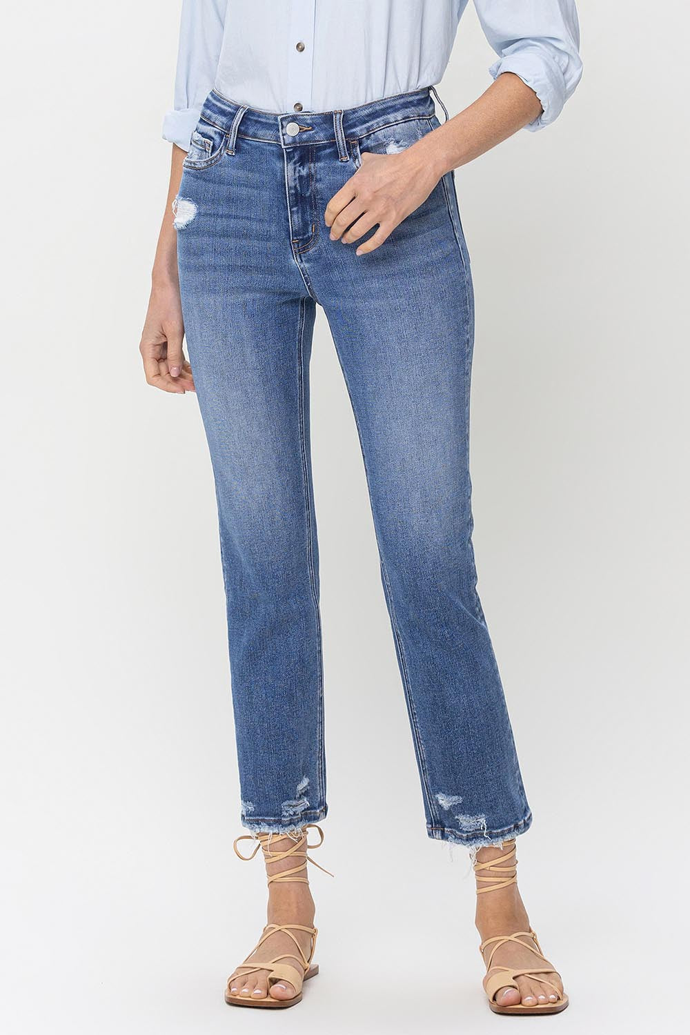 Lovervet High Rise Raw Hem Straight Jeans - Aurelia Clothing