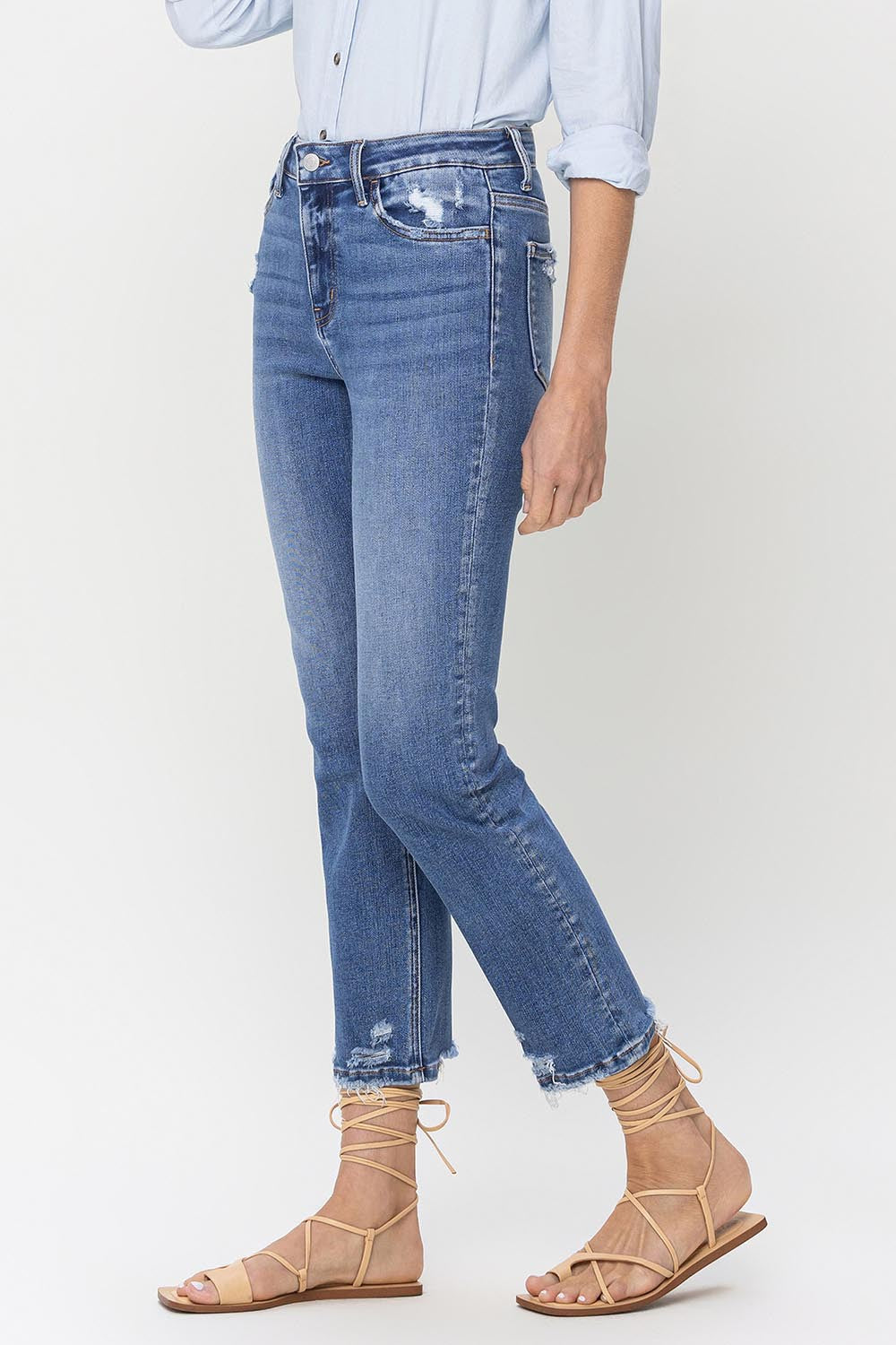 Lovervet High Rise Raw Hem Straight Jeans - Aurelia Clothing