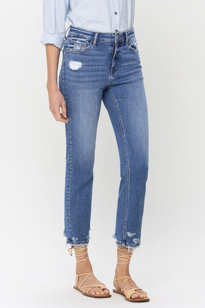 Lovervet High Rise Raw Hem Straight Jeans - Aurelia Clothing