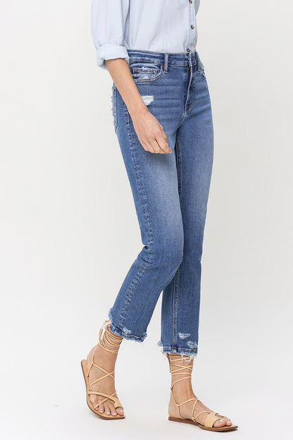 Lovervet High Rise Raw Hem Straight Jeans - Aurelia Clothing