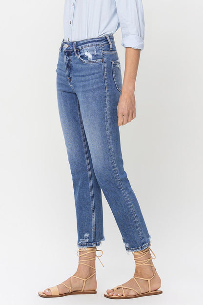 Lovervet High Rise Raw Hem Straight Jeans - Aurelia Clothing