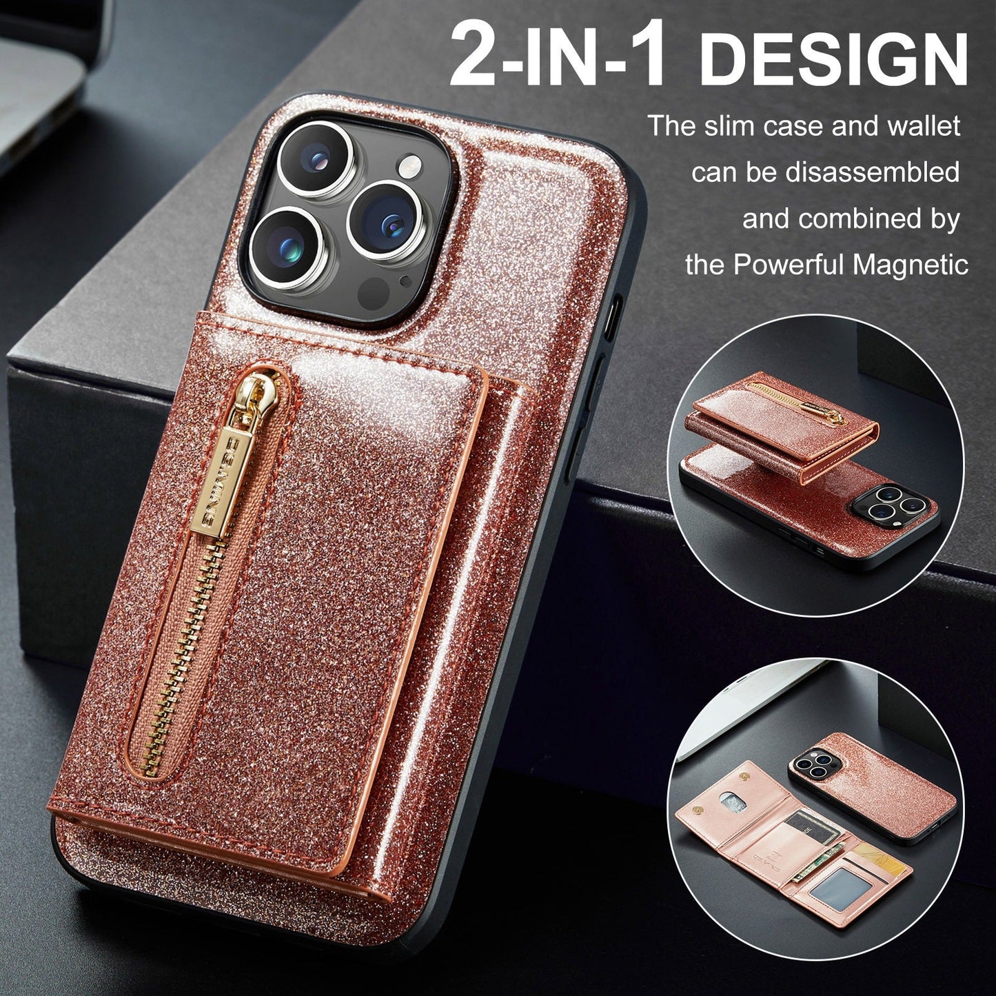 M3 For iPhone 14 Pro Max Glitter Wallet Protective Case iPhone 14 Pro Two In One Magnetic Phone Case - Free Shipping - Aurelia Clothing