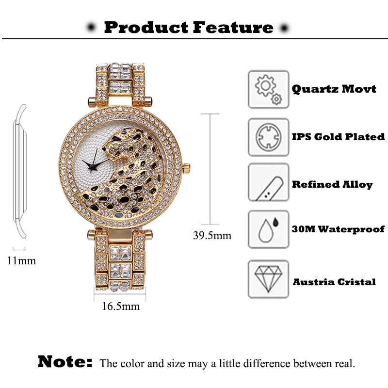 MISSFOX V227  Women Quartz Watch Fashion Bling Casual Ladies Watch Female Quartz Gold Watch Crystal Diamond Leopard For Women Clock - Free Shipping - Aurelia Clothing