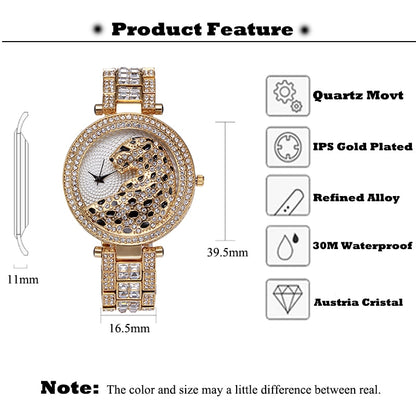 MISSFOX V227  Women Quartz Watch Fashion Bling Casual Ladies Watch Female Quartz Gold Watch Crystal Diamond Leopard For Women Clock - Free Shipping - Aurelia Clothing