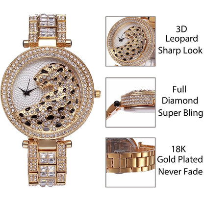 MISSFOX V227  Women Quartz Watch Fashion Bling Casual Ladies Watch Female Quartz Gold Watch Crystal Diamond Leopard For Women Clock - Free Shipping - Aurelia Clothing