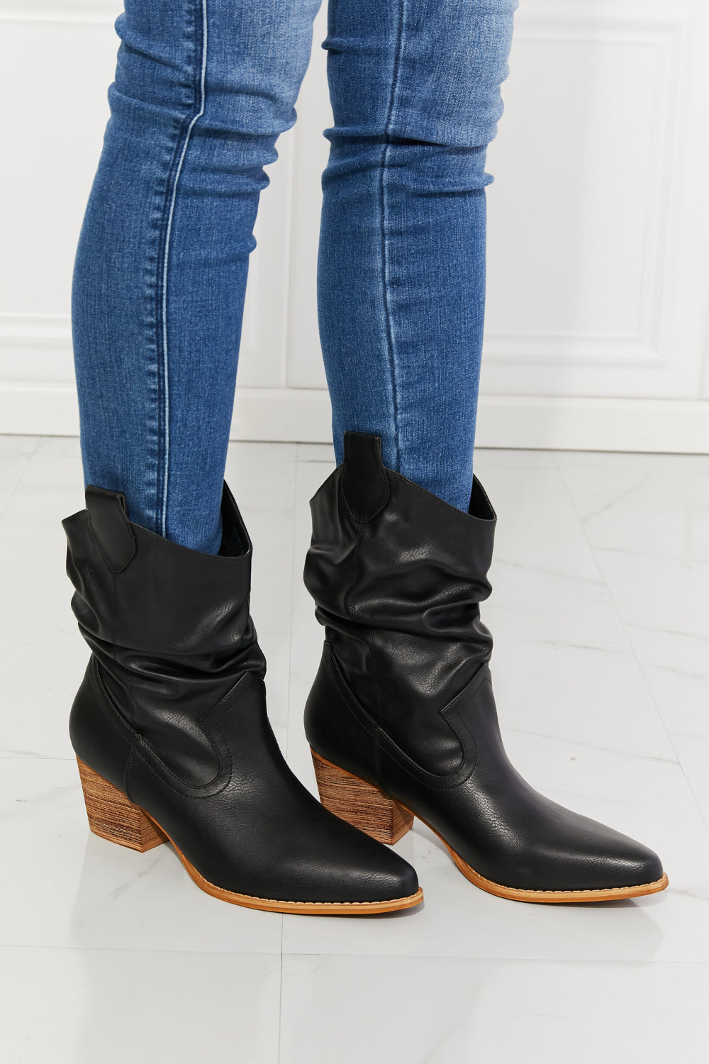 MMShoes Better in Texas Scrunch Cowboy Boots in Black - Aurelia Clothing