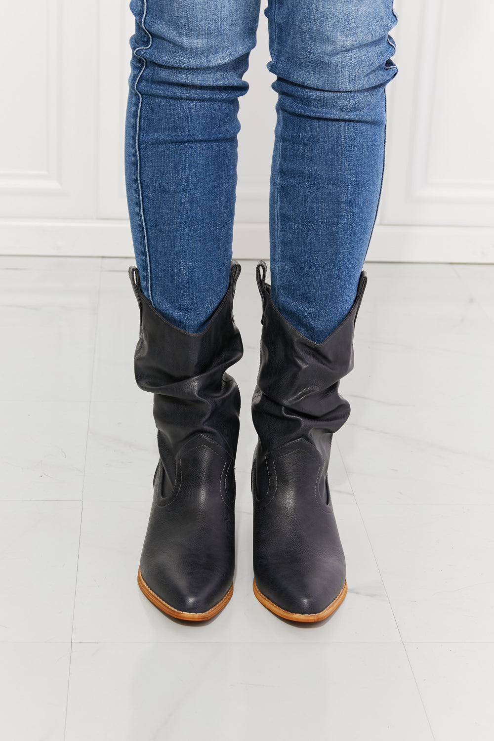 MMShoes Better in Texas Scrunch Cowboy Boots in Navy - Aurelia Clothing