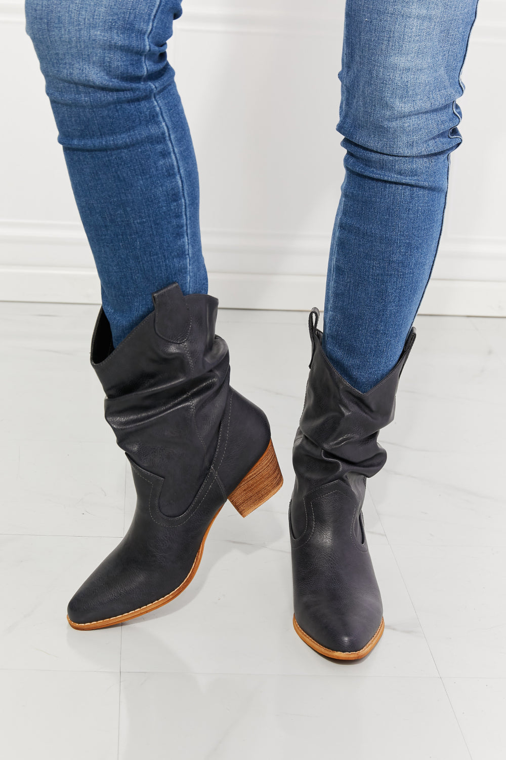 MMShoes Better in Texas Scrunch Cowboy Boots in Navy - Aurelia Clothing