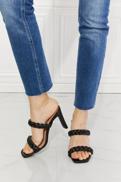 MMShoes In Love Double Braided Block Heel Sandal in Black - Aurelia Clothing