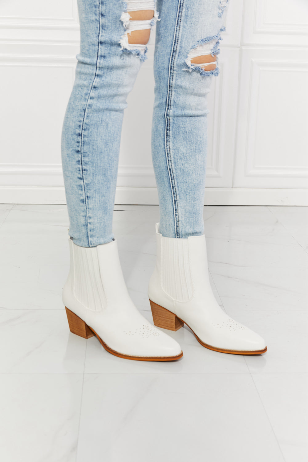 MMShoes Love the Journey Stacked Heel Chelsea Boot in White - Aurelia Clothing