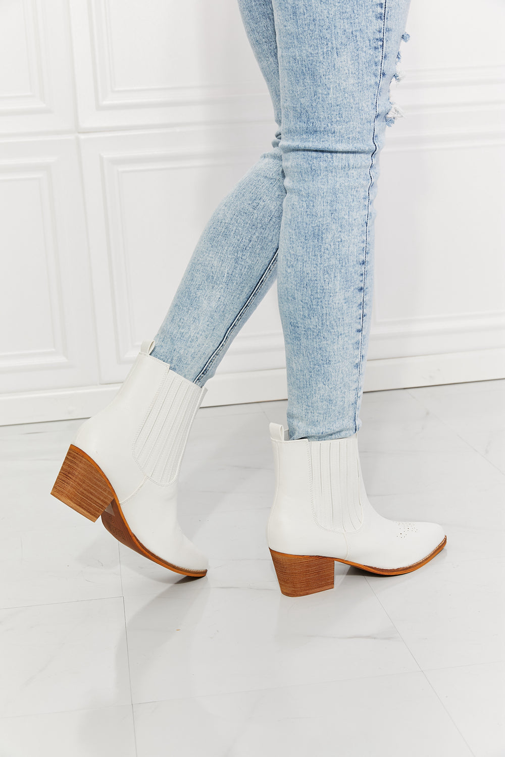 MMShoes Love the Journey Stacked Heel Chelsea Boot in White - Aurelia Clothing