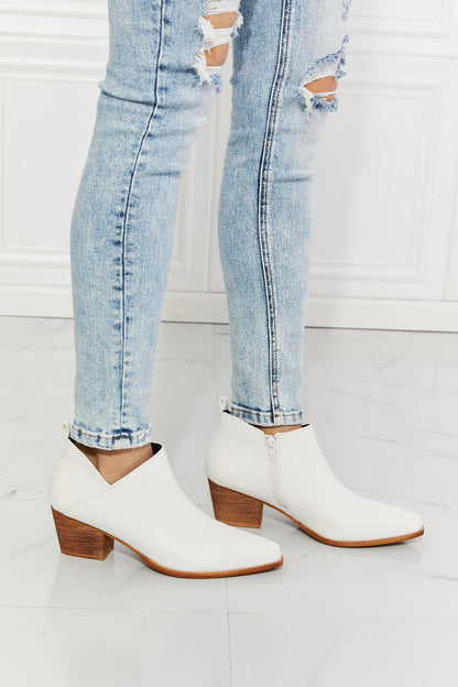 MMShoes Trust Yourself Embroidered Crossover Cowboy Bootie in White - Aurelia Clothing