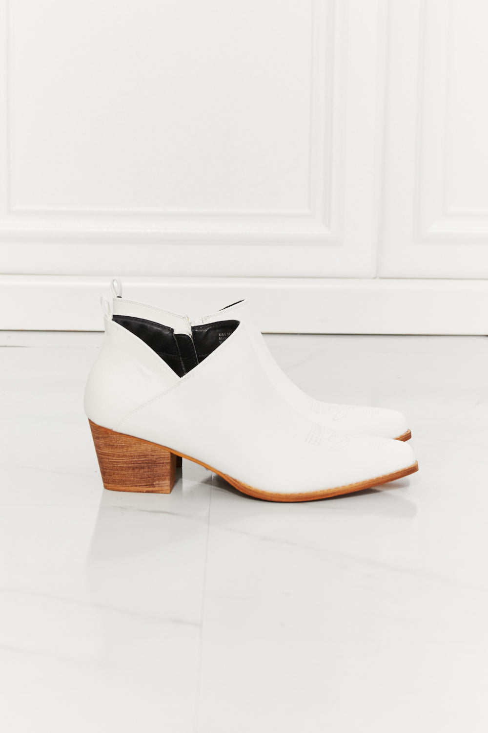 MMShoes Trust Yourself Embroidered Crossover Cowboy Bootie in White - Aurelia Clothing