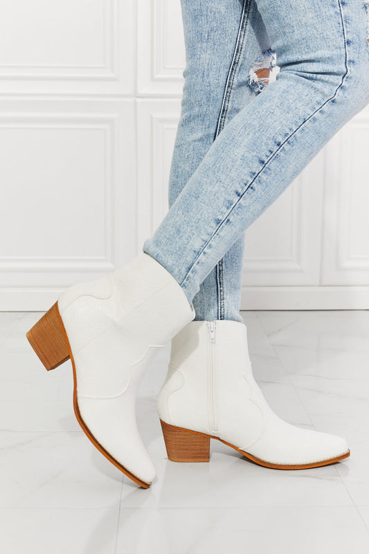 MMShoes Watertower Town Faux Leather Western Ankle Boots in White - Aurelia Clothing