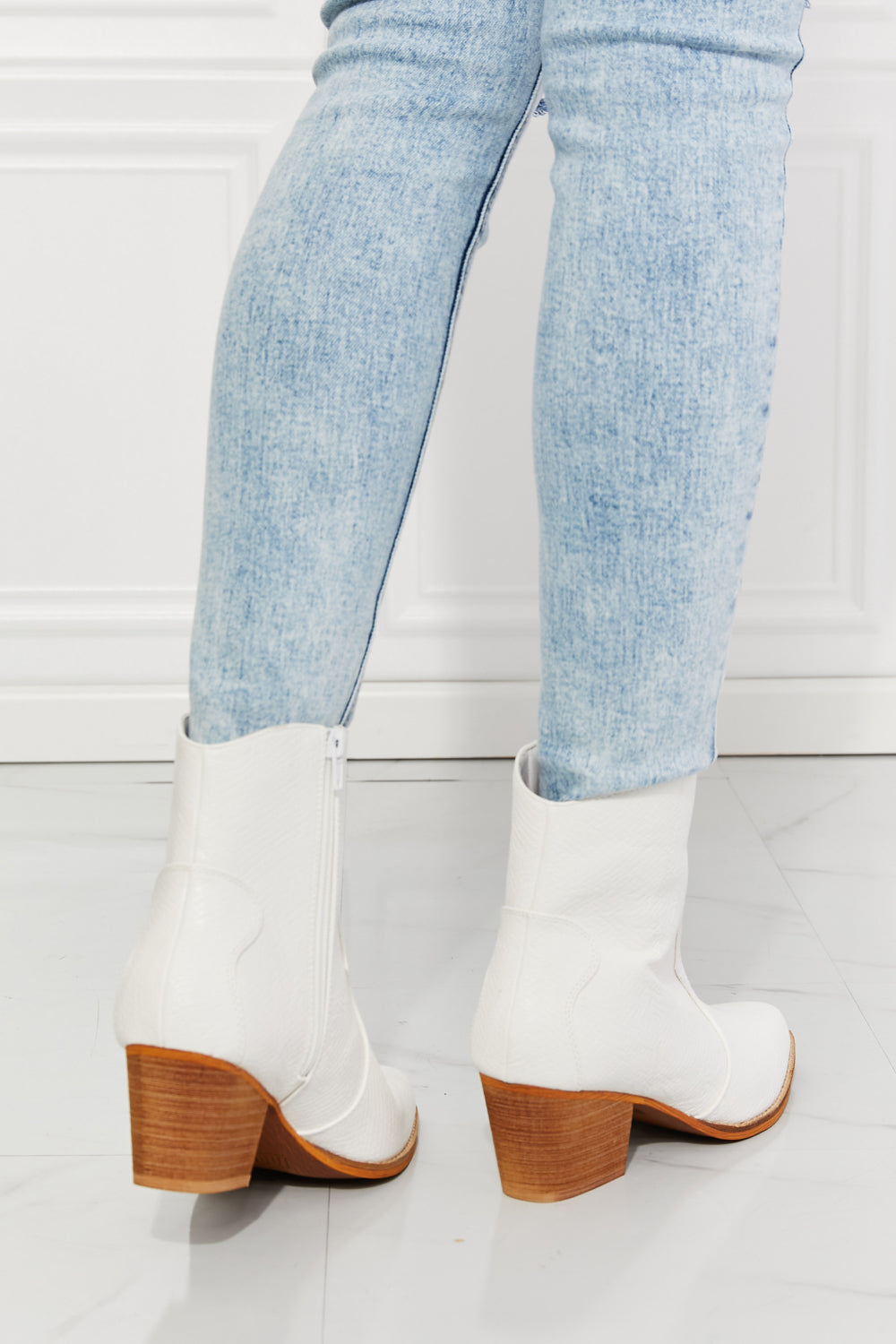 MMShoes Watertower Town Faux Leather Western Ankle Boots in White - Aurelia Clothing