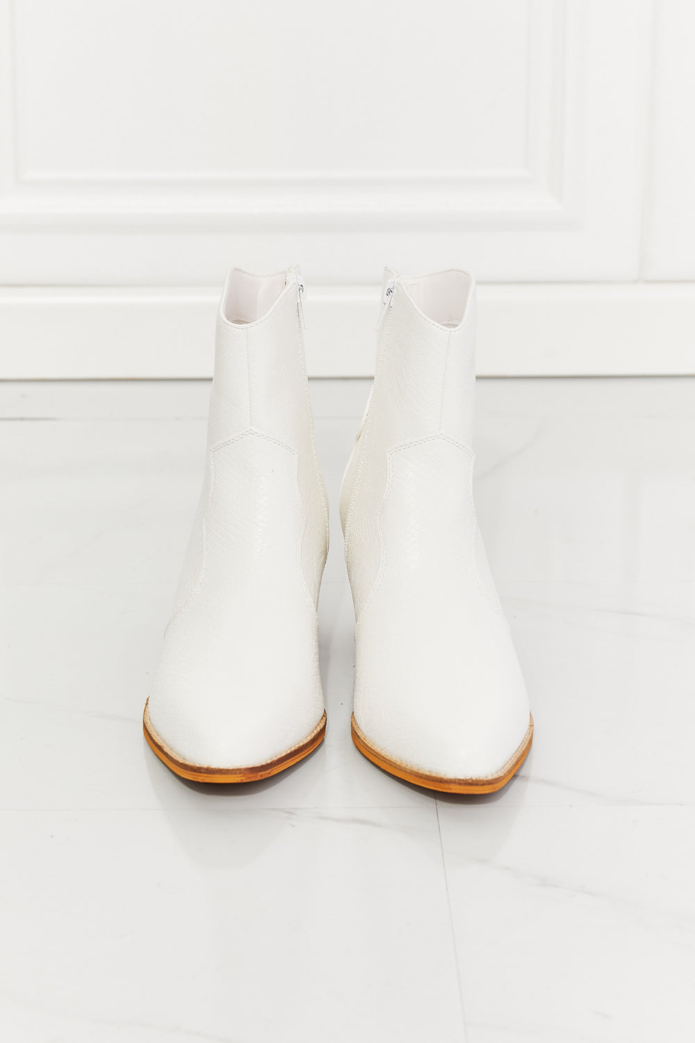 MMShoes Watertower Town Faux Leather Western Ankle Boots in White - Aurelia Clothing