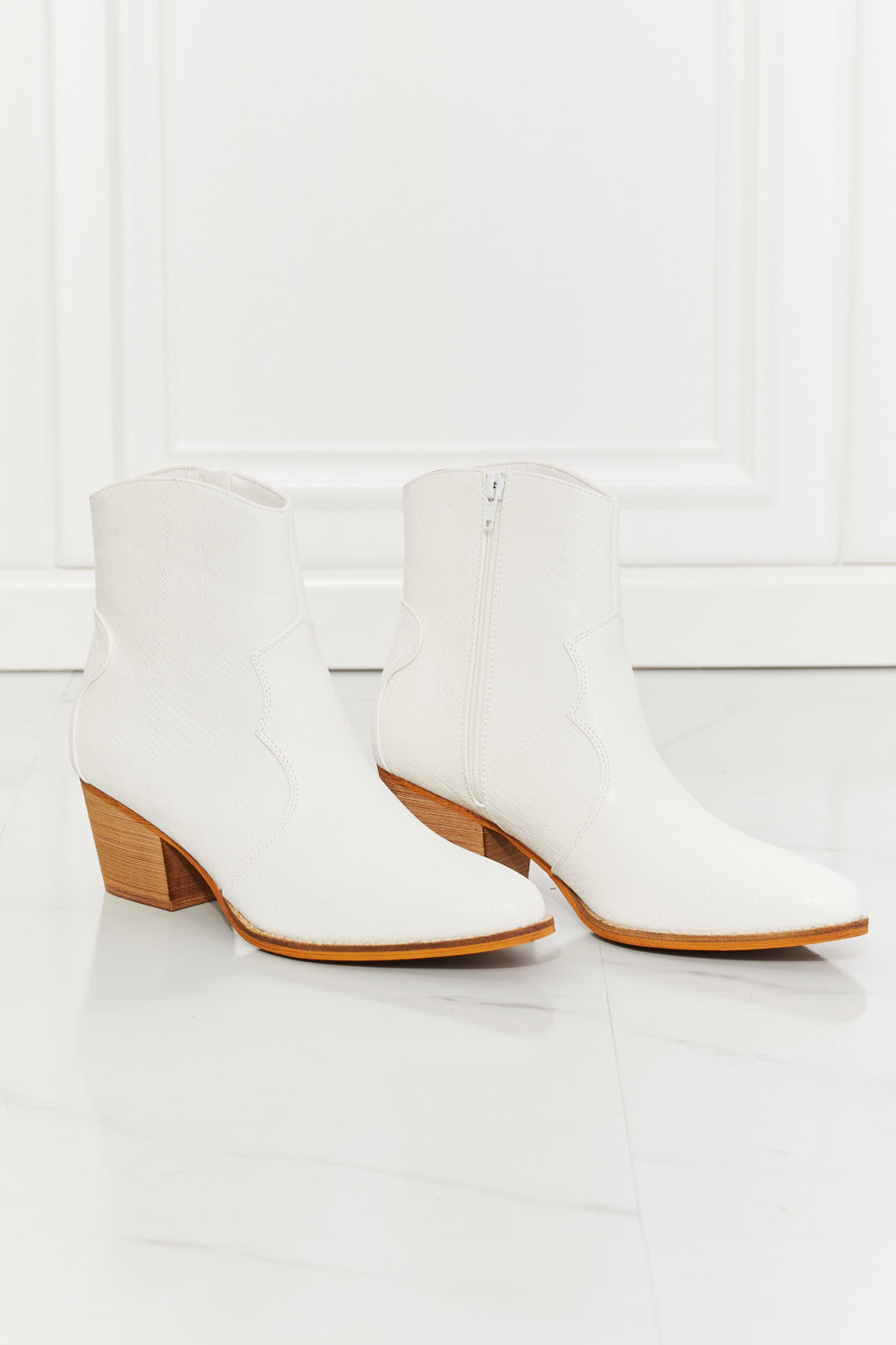 MMShoes Watertower Town Faux Leather Western Ankle Boots in White - Aurelia Clothing