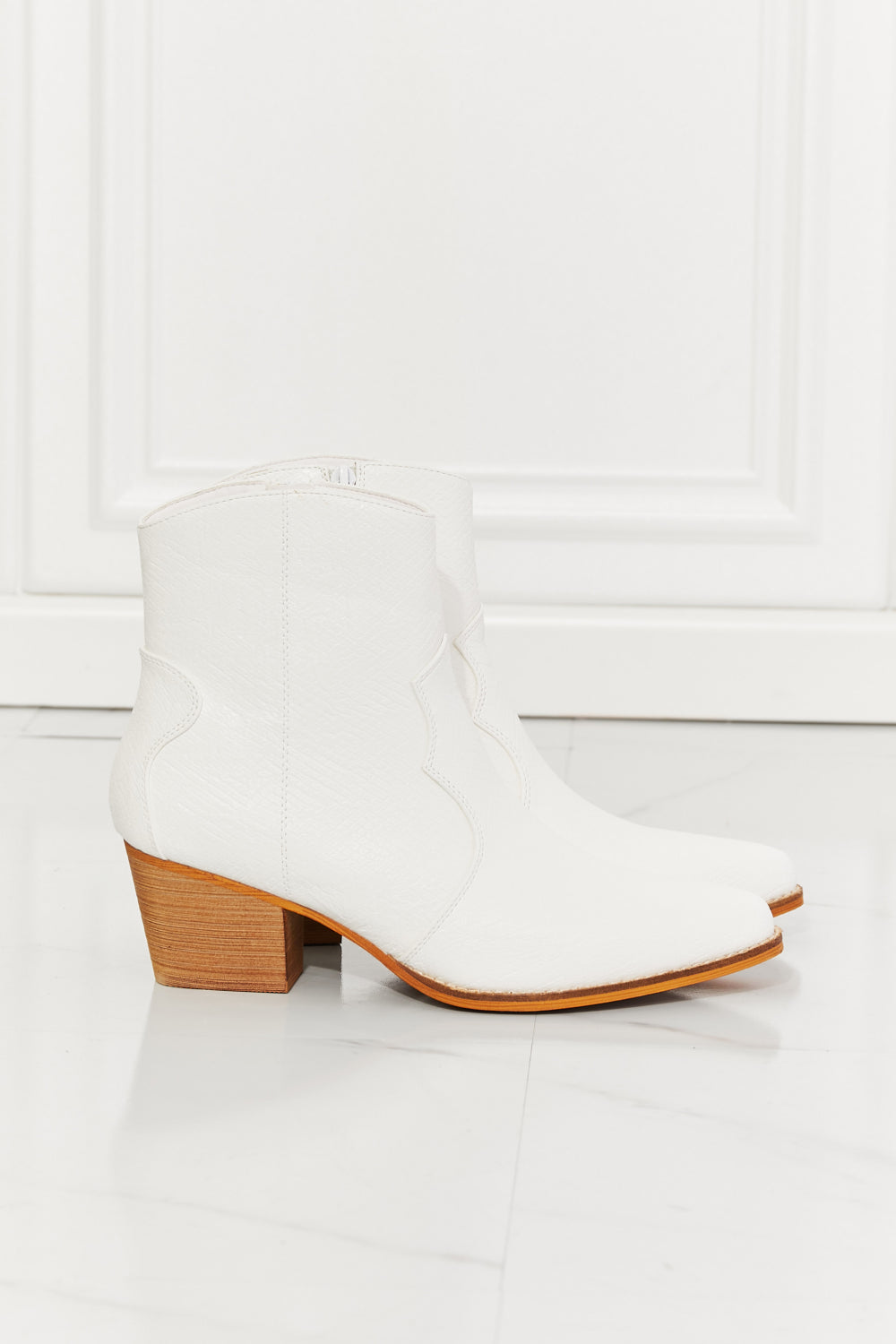 MMShoes Watertower Town Faux Leather Western Ankle Boots in White - Aurelia Clothing