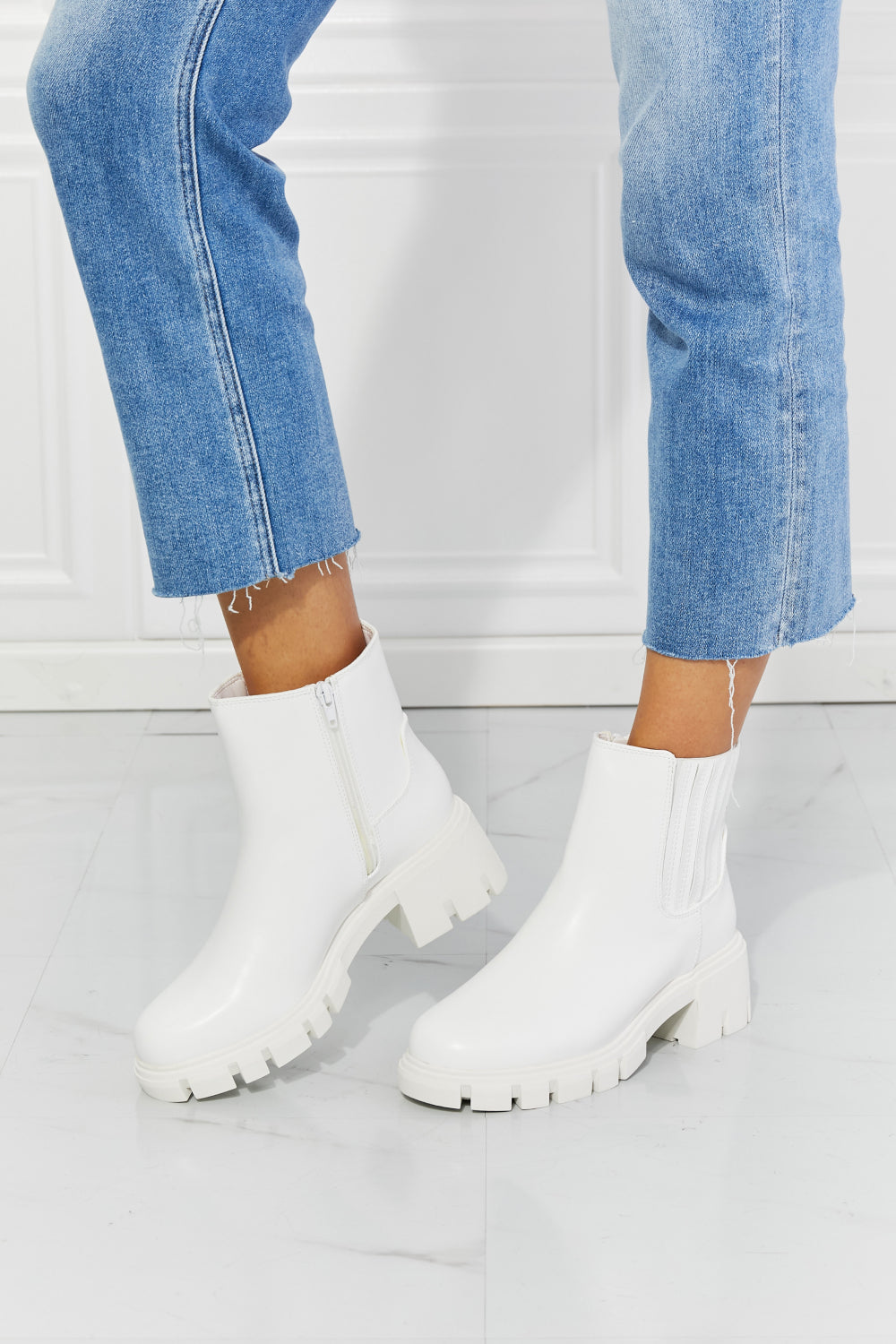 MMShoes What It Takes Lug Sole Chelsea Boots in White - Aurelia Clothing