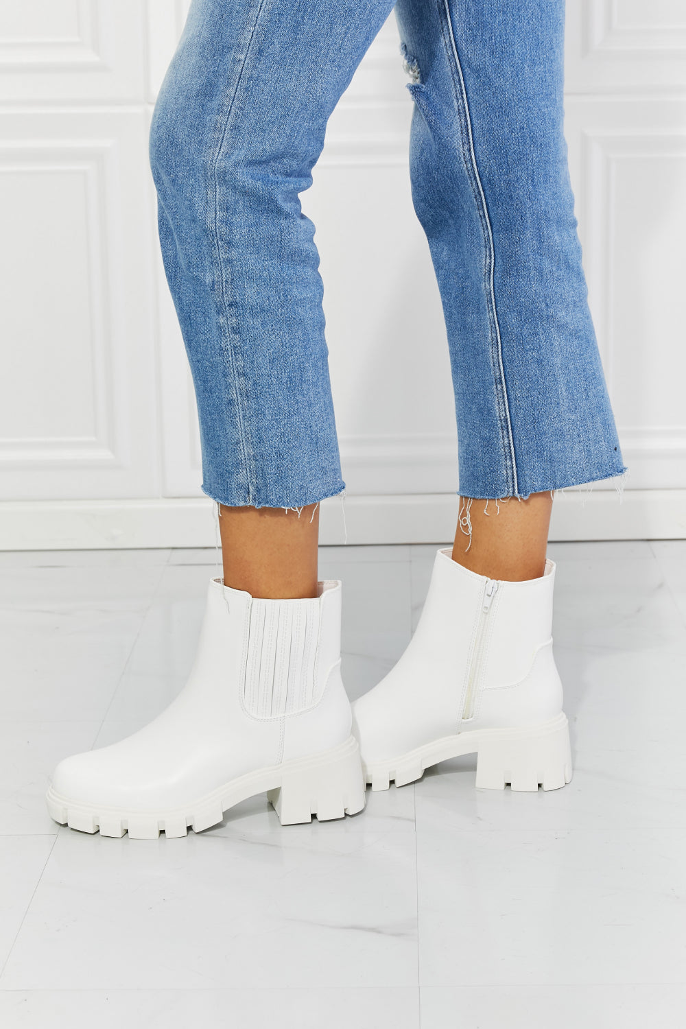 MMShoes What It Takes Lug Sole Chelsea Boots in White - Aurelia Clothing