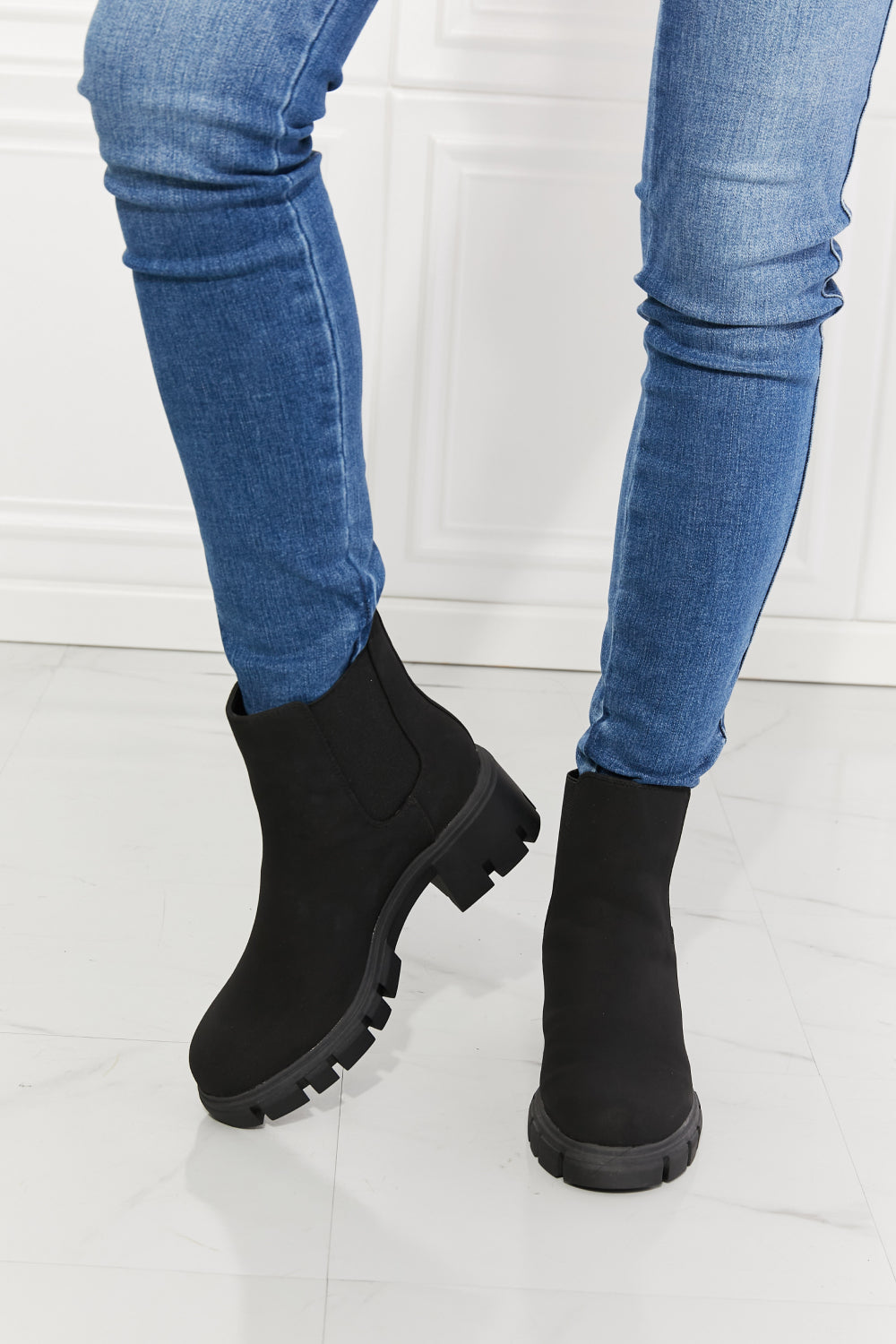 MMShoes Work For It Matte Lug Sole Chelsea Boots in Black - Aurelia Clothing