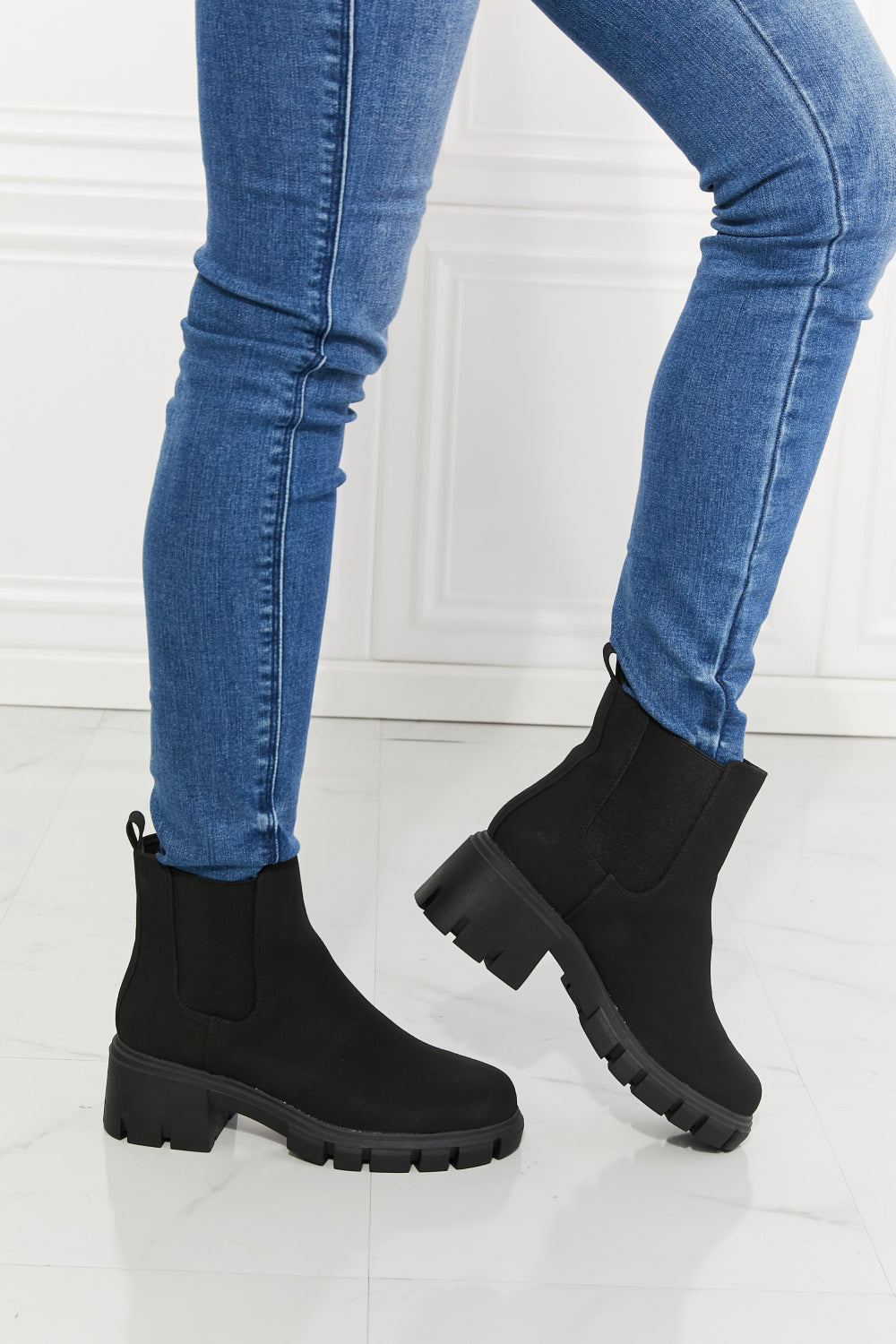 MMShoes Work For It Matte Lug Sole Chelsea Boots in Black - Aurelia Clothing