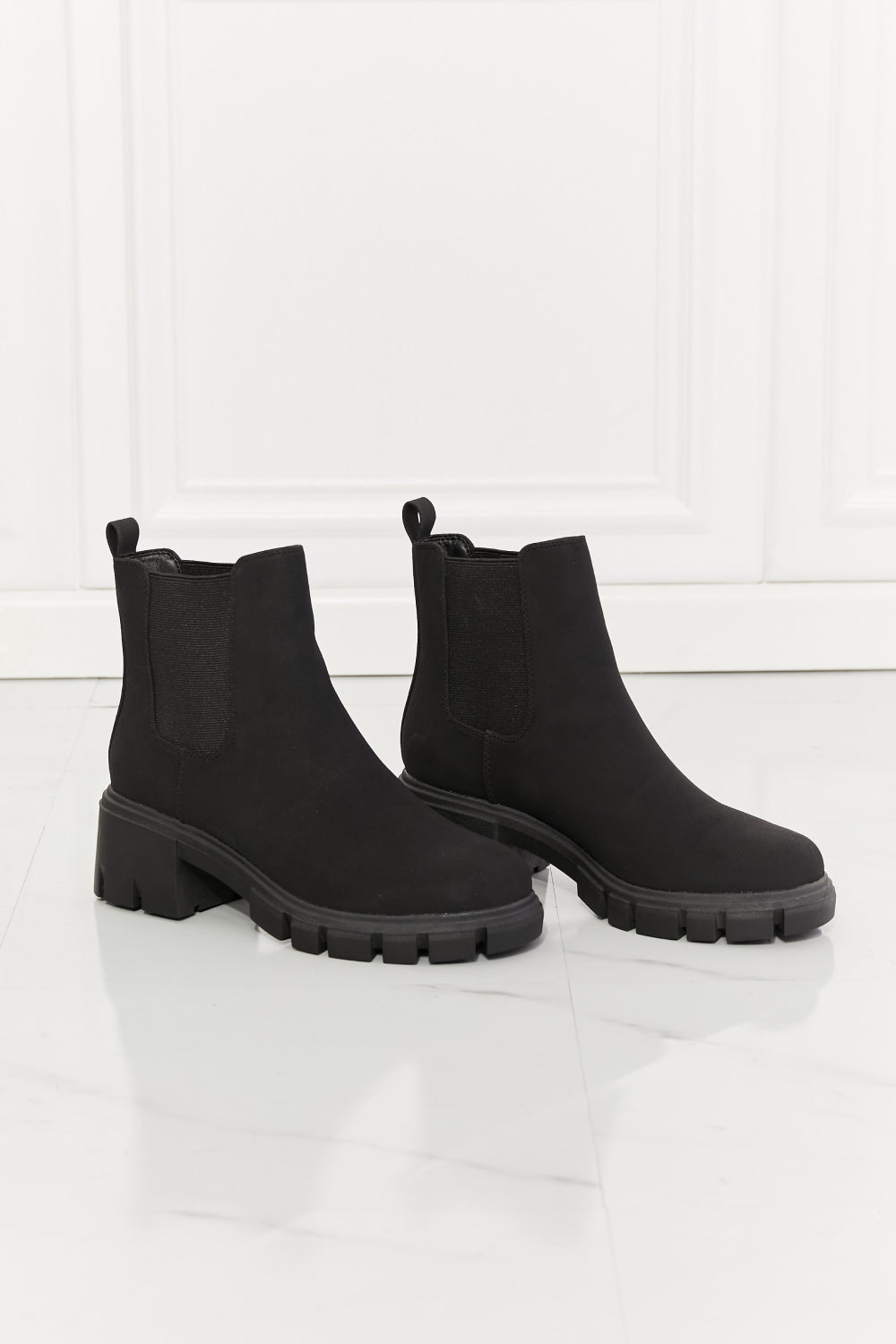 MMShoes Work For It Matte Lug Sole Chelsea Boots in Black - Aurelia Clothing