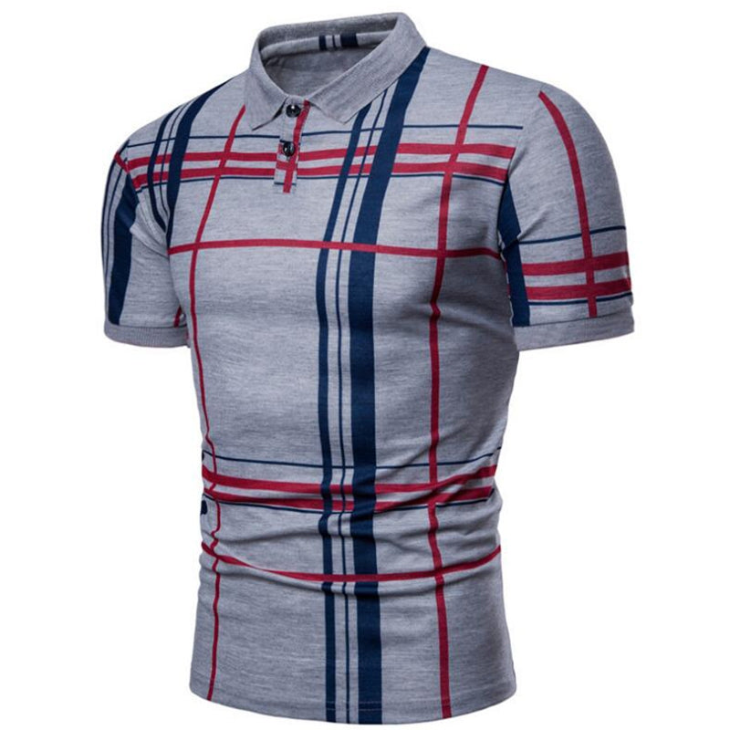 Men Casual Lattice Short Sleeve Different Frinting Grid Polo Shirt - Free Shipping - Aurelia Clothing