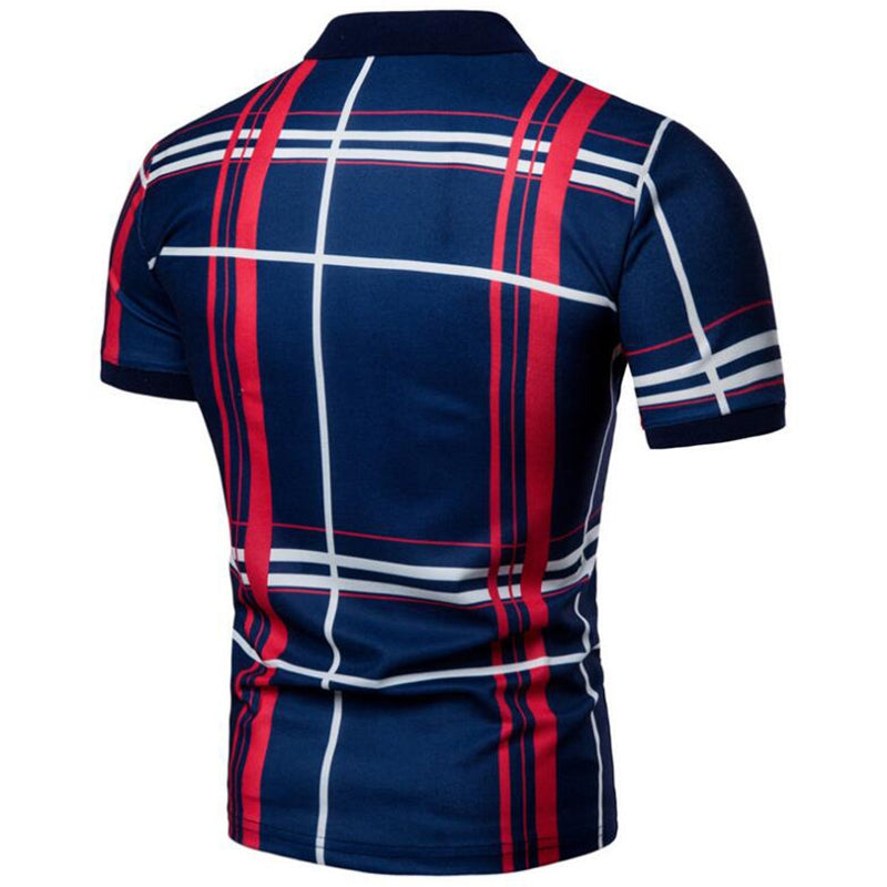 Men Casual Lattice Short Sleeve Different Frinting Grid Polo Shirt - Free Shipping - Aurelia Clothing