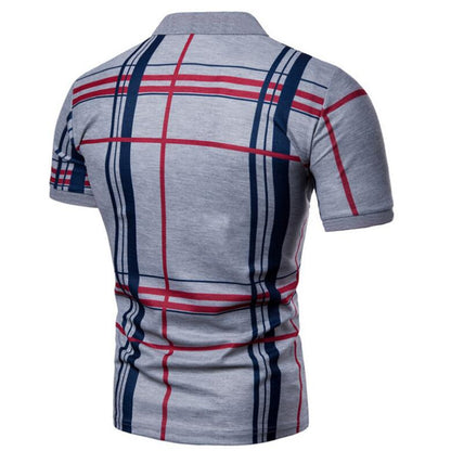 Men Casual Lattice Short Sleeve Different Frinting Grid Polo Shirt - Free Shipping - Aurelia Clothing