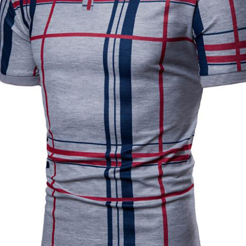 Men Casual Lattice Short Sleeve Different Frinting Grid Polo Shirt - Free Shipping - Aurelia Clothing