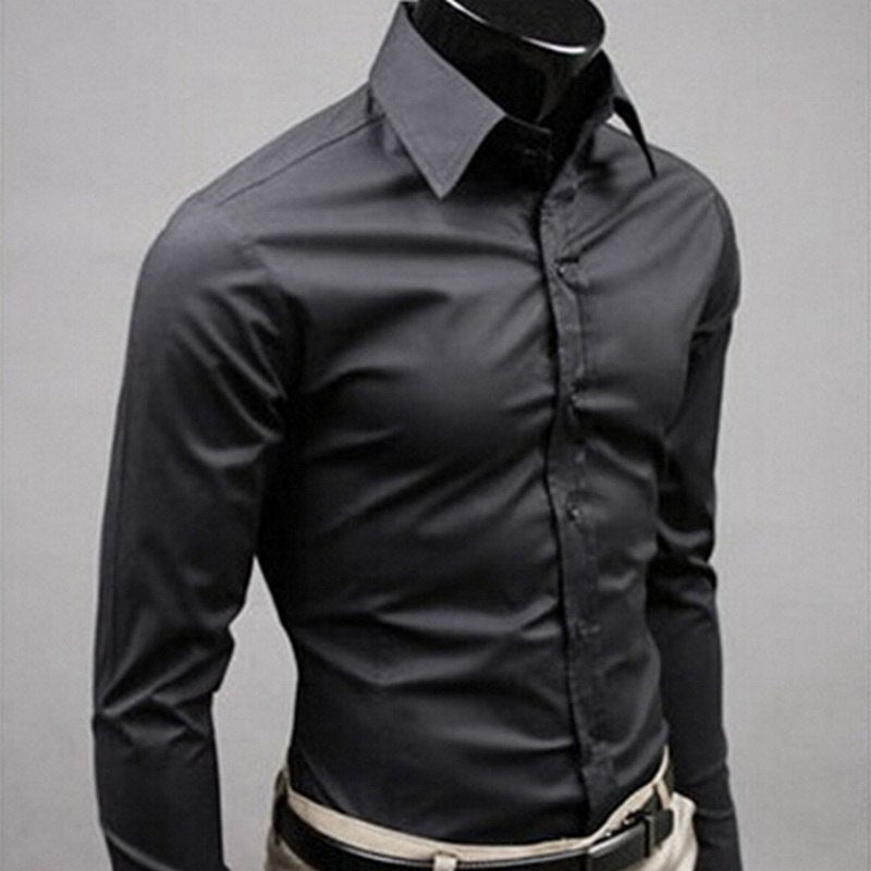 Men Shirt Long Sleeve Fashion Mens Casual Shirts Cotton Solid Color Business Slim Fit Social Camisas Masculina - Free Shipping - Aurelia Clothing