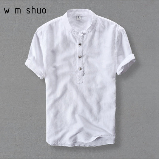 Mens Shirts Fashion Summer Short Sleeve Slim Linen Shirts Male White Color Casual Shirts - Free Shipping - Aurelia Clothing