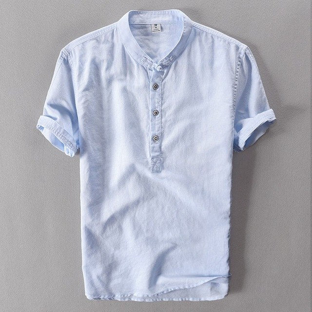 Mens Shirts Fashion Summer Short Sleeve Slim Linen Shirts Male White Color Casual Shirts - Free Shipping - Aurelia Clothing