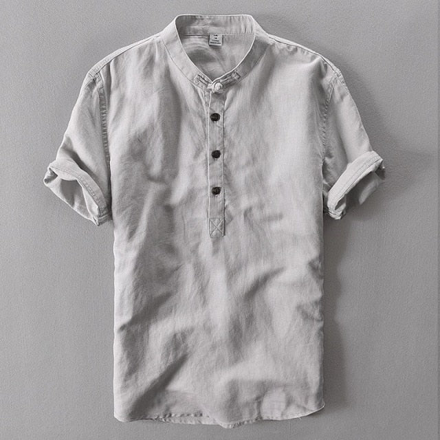 Mens Shirts Fashion Summer Short Sleeve Slim Linen Shirts Male White Color Casual Shirts - Free Shipping - Aurelia Clothing