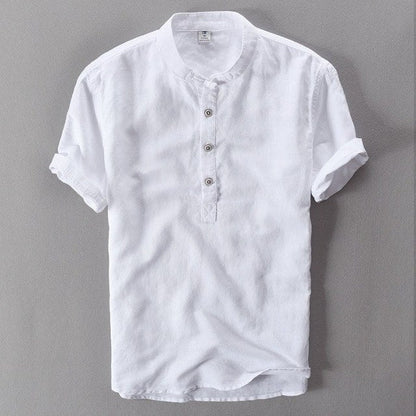 Mens Shirts Fashion Summer Short Sleeve Slim Linen Shirts Male White Color Casual Shirts - Free Shipping - Aurelia Clothing