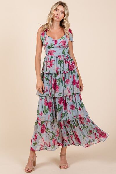 Mittoshop Layered Floral Sweetheart Neck Maxi Dress - Aurelia Clothing