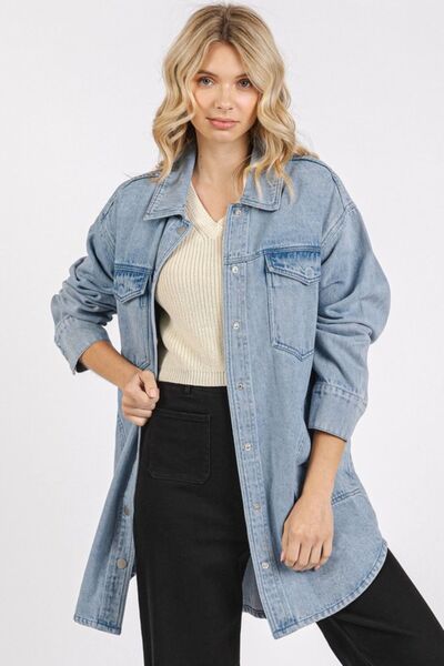 Mittoshop Light Wash Patch Pocket Longline Denim Jacket - Aurelia Clothing