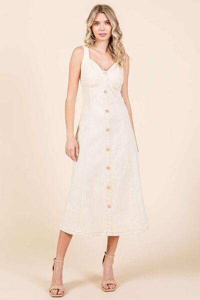 Mittoshop Stretch Twill Decor Button Sleeveless Midi Dress - Aurelia Clothing