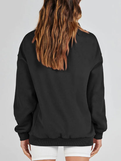 Mock Neck Drop Shoulder Long Sleeve Sweatshirt - Aurelia Clothing