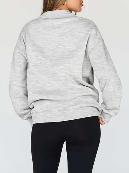 Mock Neck Drop Shoulder Long Sleeve Sweatshirt - Aurelia Clothing